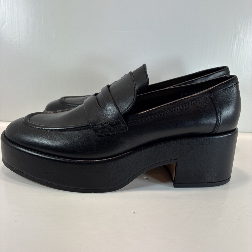 Women's 7.5 Shoes Dolce Vita Black Leather Yanni Platform Penny Loafers Mint - Picture 10 of 15